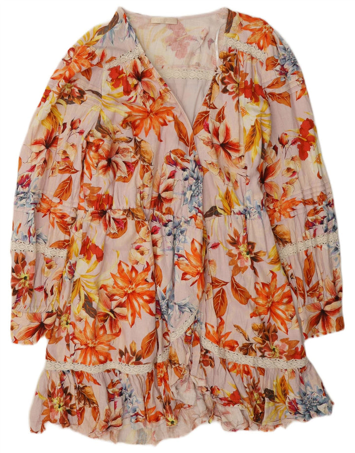 Guess Womens Tiered Dress UK 12 Medium Multicolored Floral Viscose