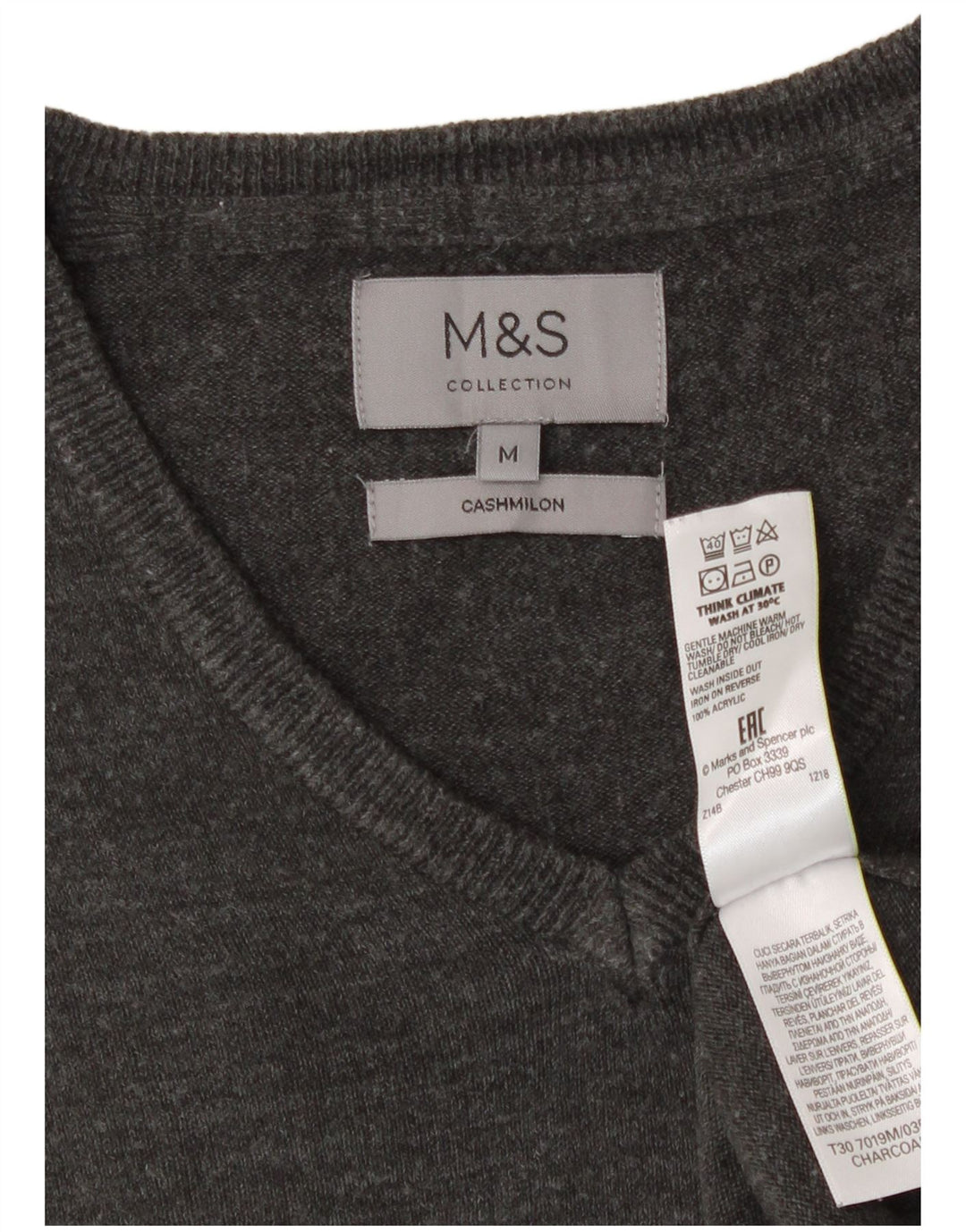 Marks & Spencer Herre V-hals sweater Medium Grå Akryl