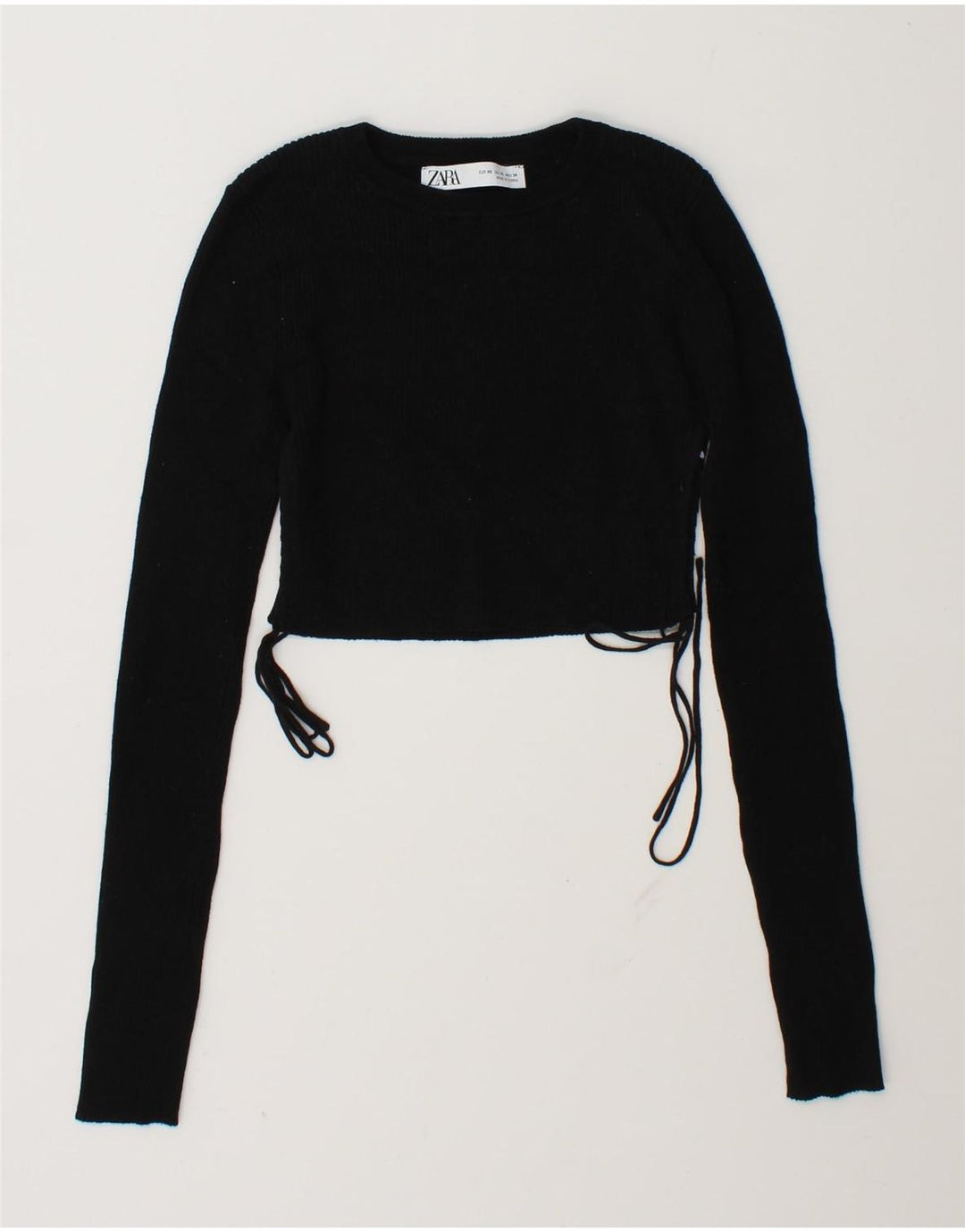 Zara Dame Crop Top Langærmet UK 6 XS Sort