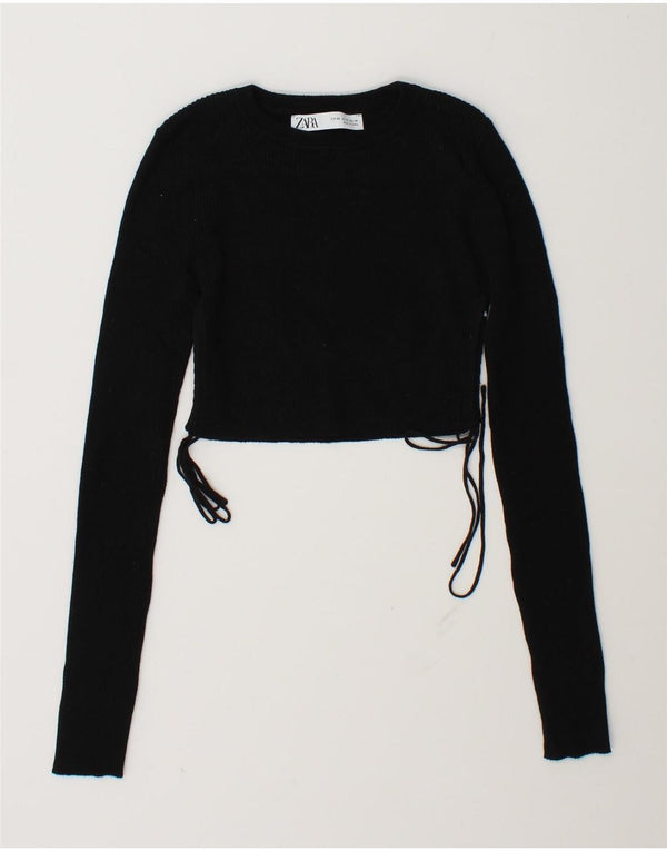 Zara Dame Crop Top Langærmet UK 6 XS Sort