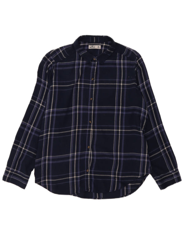 Hollister Flanelskjorte til kvinder UK 18 XL Navyblå Plaid Bomuld
