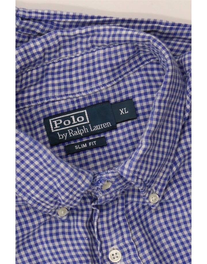 POLO RALPH LAUREN Herre Slim Fit skjorte XL Blå Gingham Bomuld