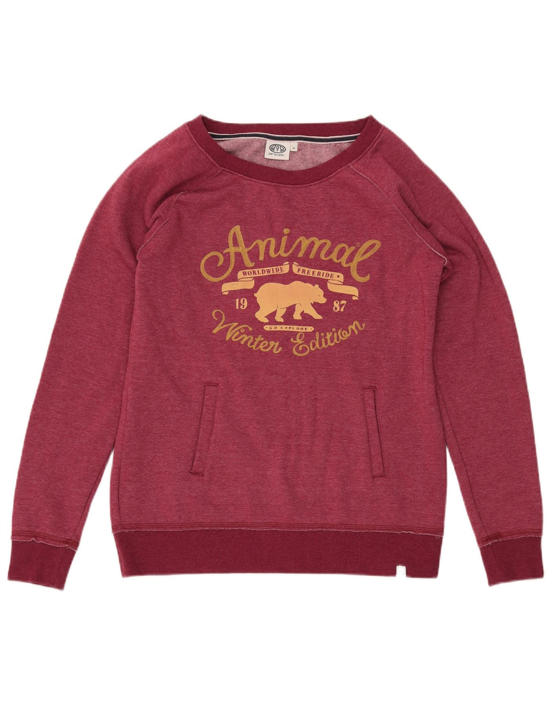 ANIMAL Dame Grafisk Sweatshirt Jumper UK 12 Medium Burgundy Polyester