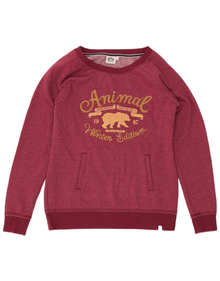 ANIMAL Dame Grafisk Sweatshirt Jumper UK 12 Medium Burgundy Polyester