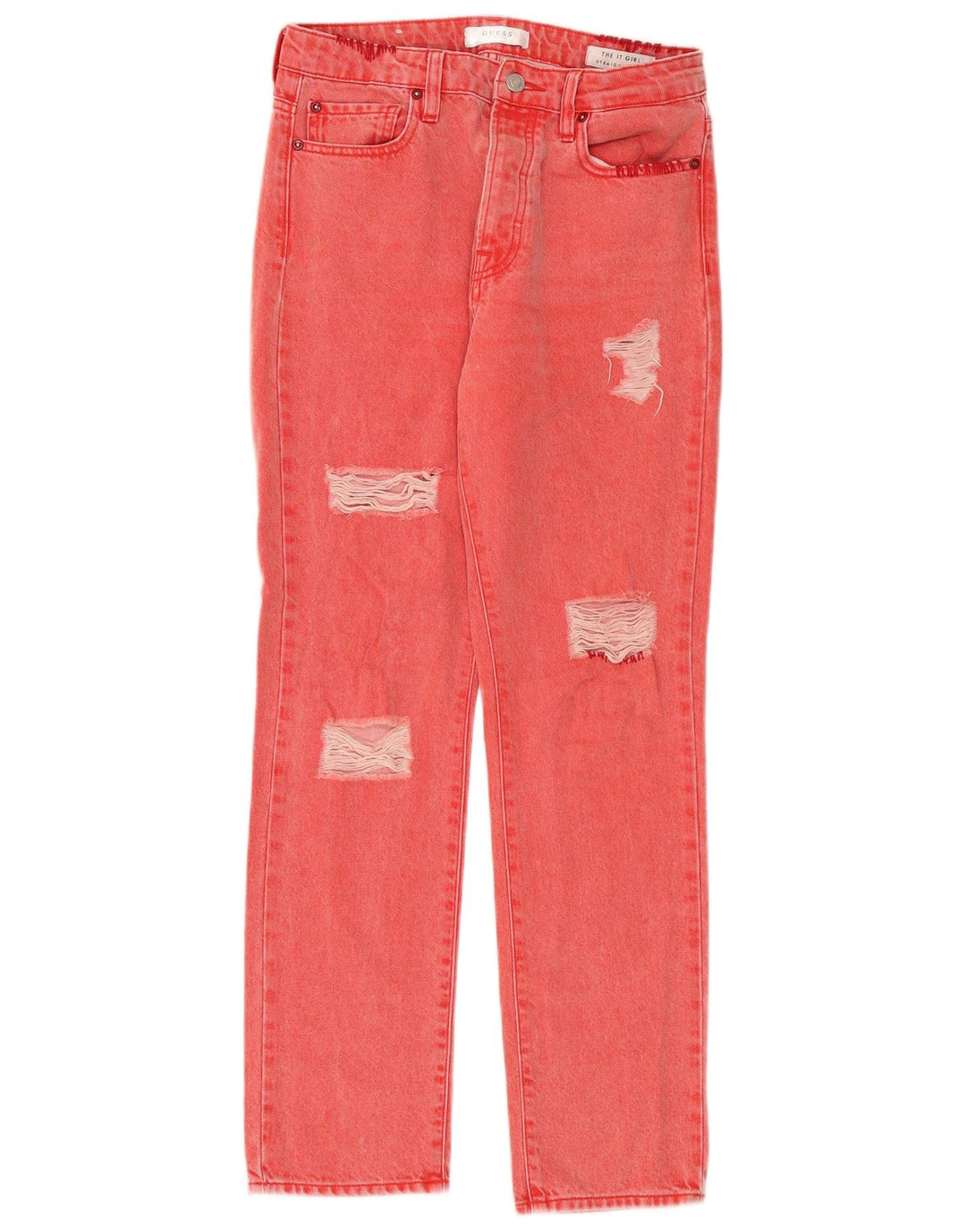 Guess Dame Distressed Straight Jeans W26 L28 Rød Bomuld