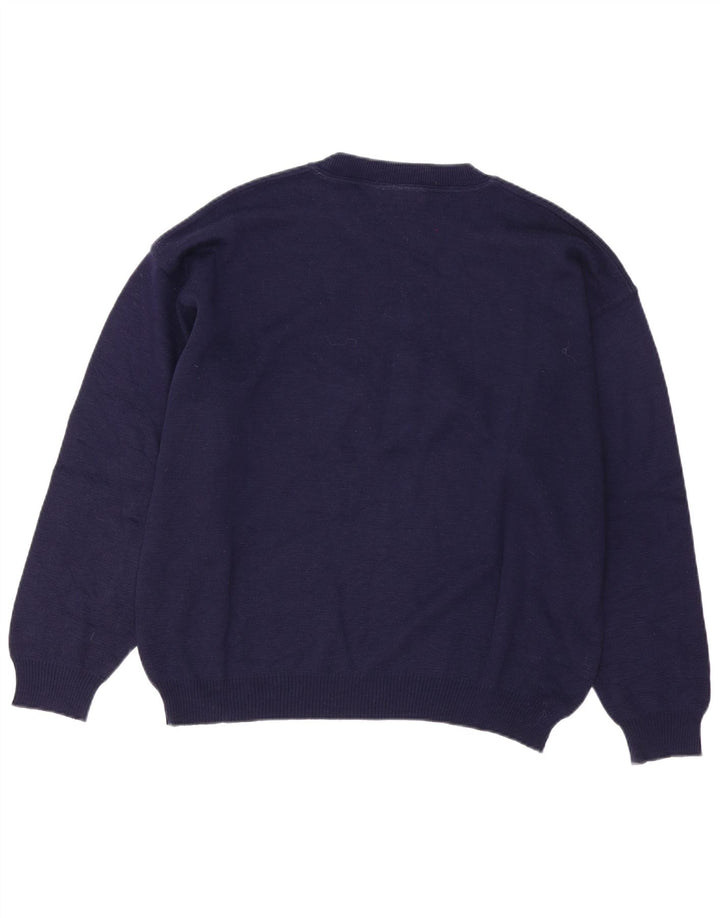 KOMPAS KORT Herre grafisk rund hals sweater stor marineblå uld
