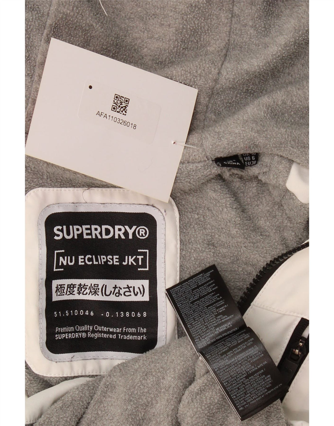 Superdry Dame Hætte Oversized Windbreaker Jacket UK 10 Small White