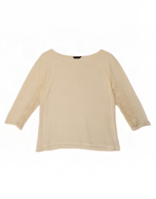 Massimo Dutti Womens Crop Top 3/4 ærme UK 14 Medium White Floral