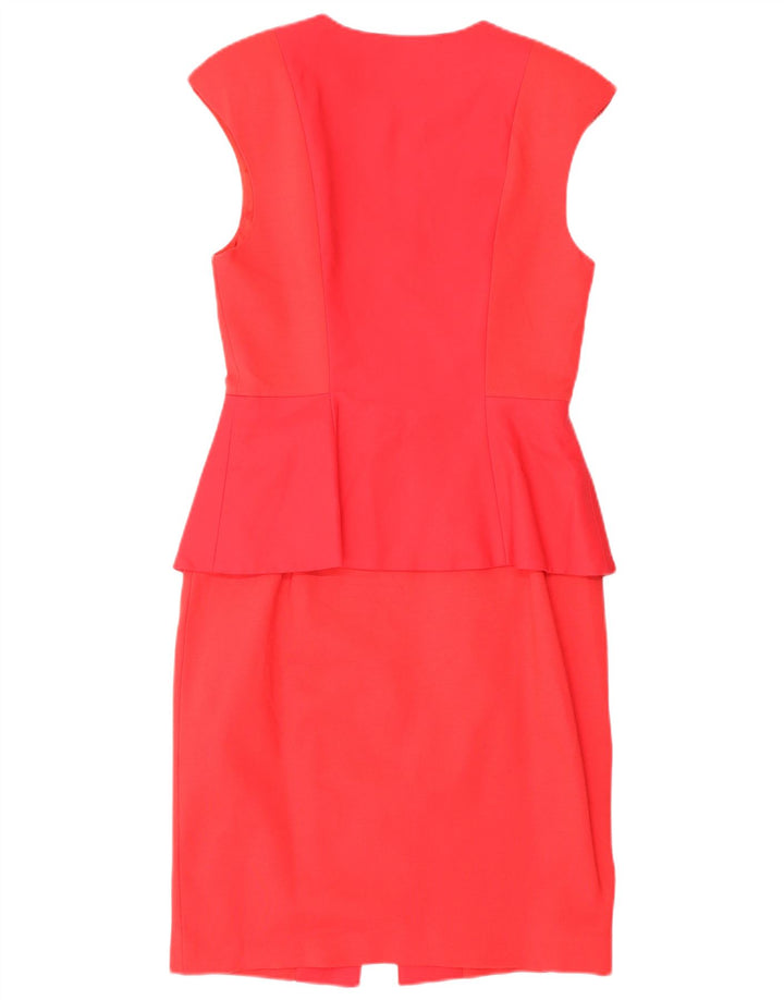 Ted Baker Dame Ærmeløs Peplum Kjole Størrelse 2 Lille Rød Bomuld