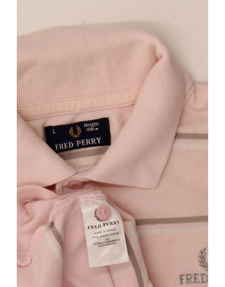 Fred Perry Boys Polo Shirt 12-13 år Stor Pink Stribet Bomuld
