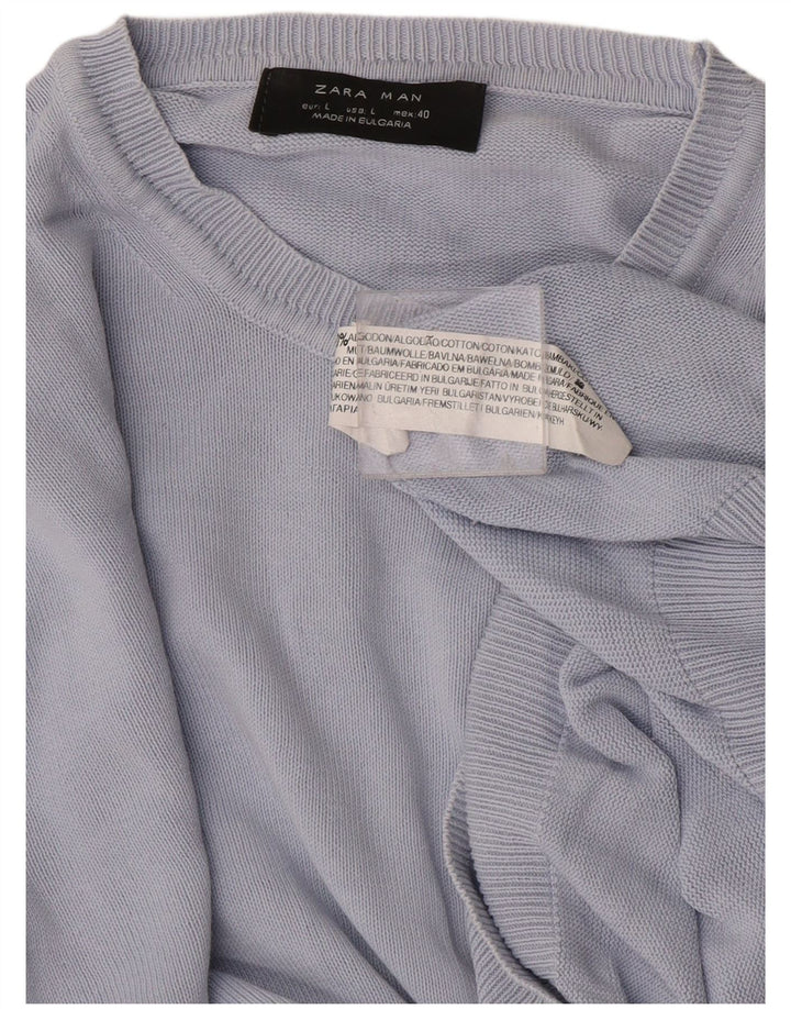 Zara Herre trøjetrøje med rund hals Stor blå bomuld