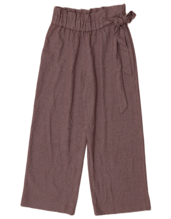 Zara Dame Højtalje Capri Bukser Small W26 L23 brun ternet polyester