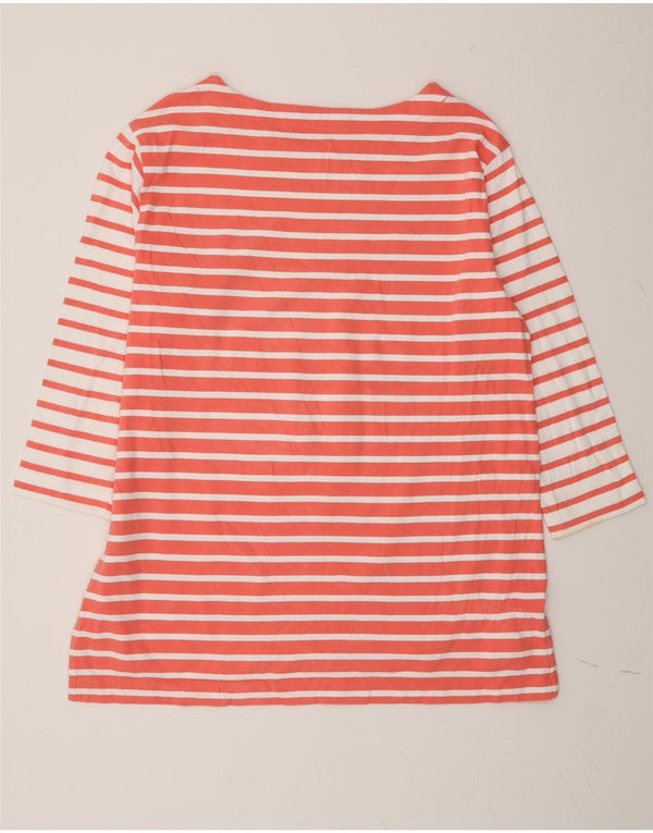 Marks & Spencer Womens Top 3/4 Sleeve UK 14 Large Pink Striped Cotton