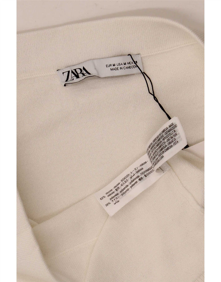 Zara Dame Strik Midi Nederdel Medium W28 Hvid Viscose