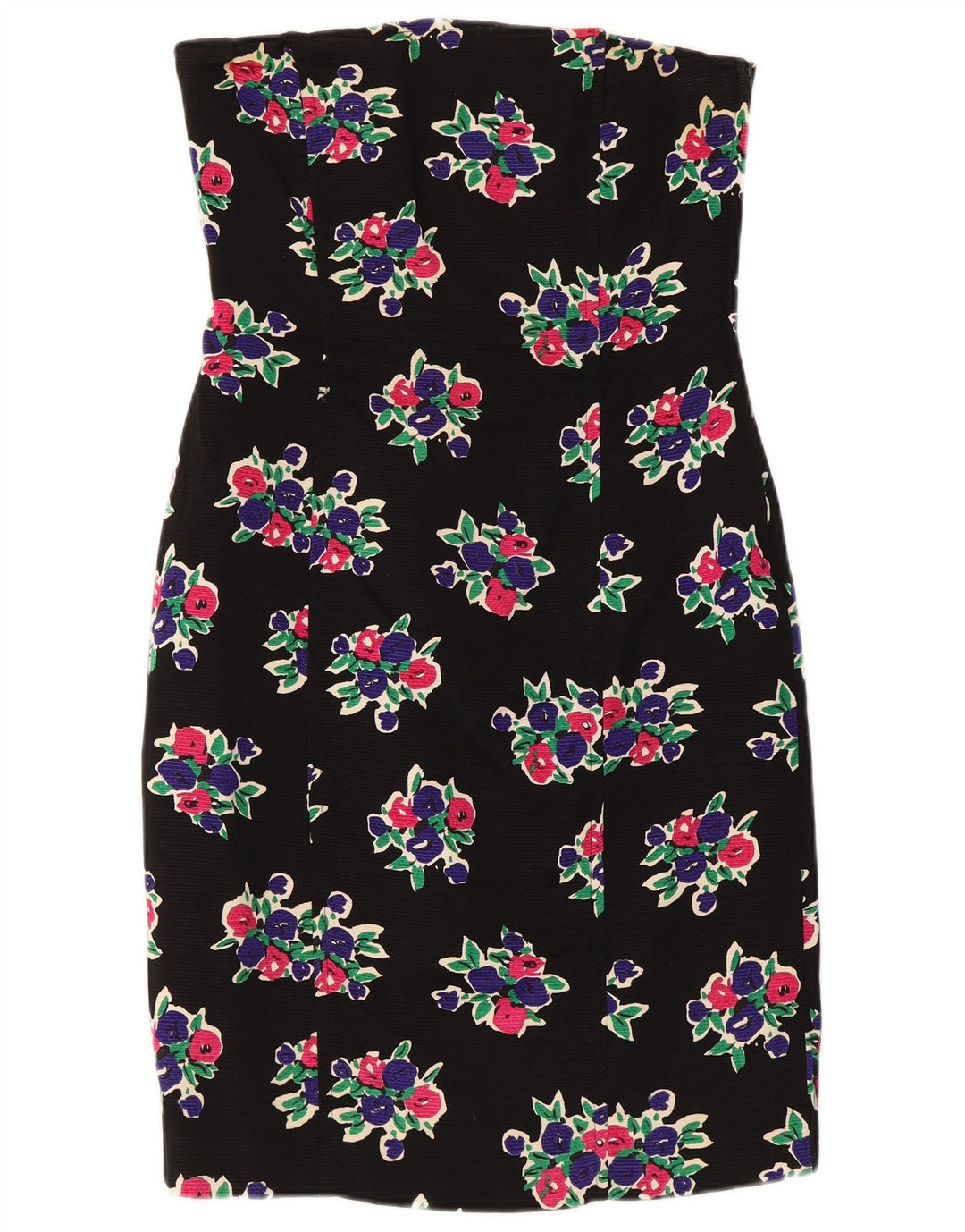 Max Mara Dame Stropløs Kjole UK 12 Medium Sort Blomster Bomuld