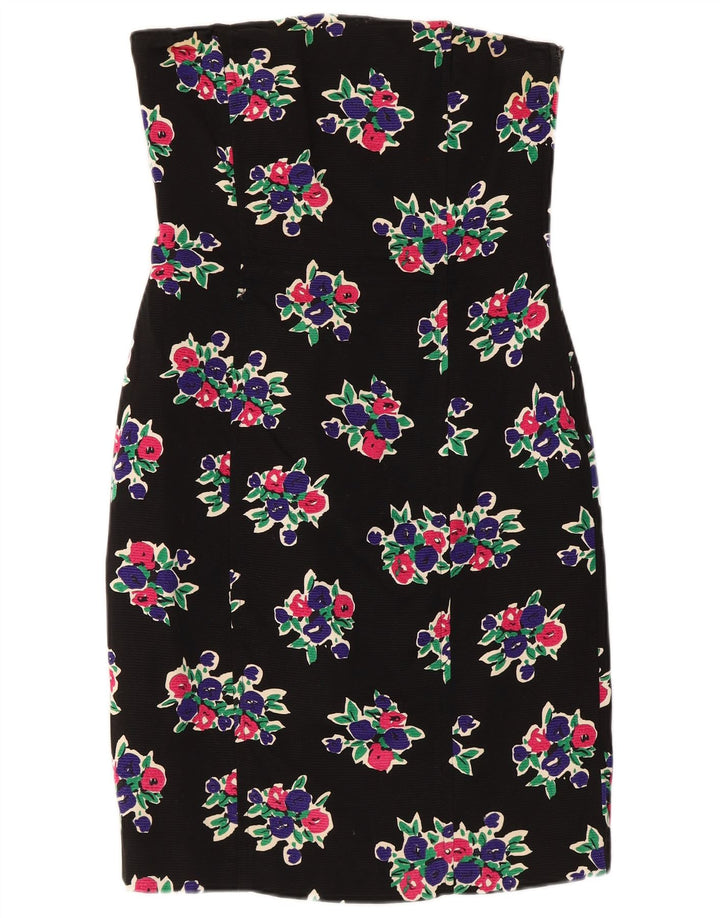 Max Mara Dame Stropløs Kjole UK 12 Medium Sort Blomster Bomuld