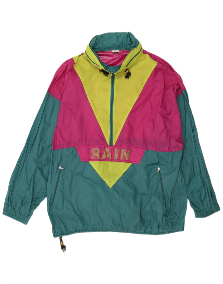 Vintage Herre Grafisk Pullover Regnjakke UK 42 XL Grøn Colourblock