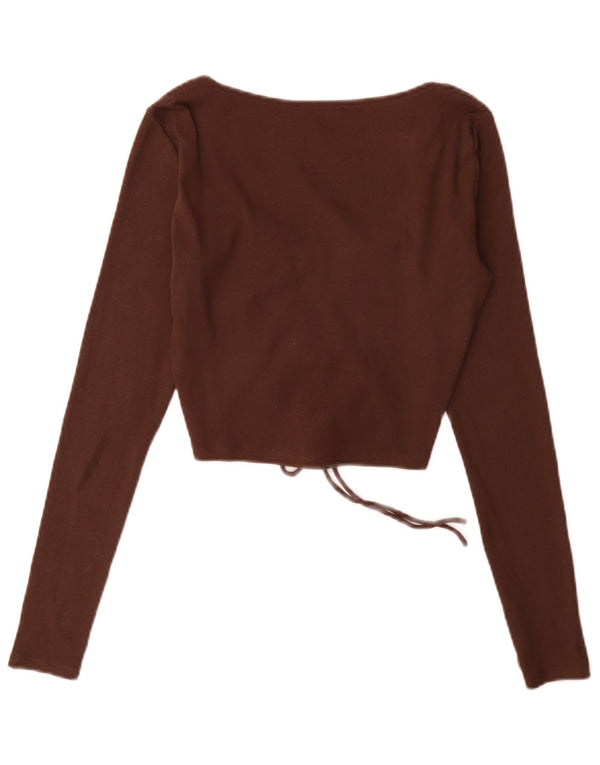 Zara Dame Langærmet Crop Top UK 14 Stor Brun