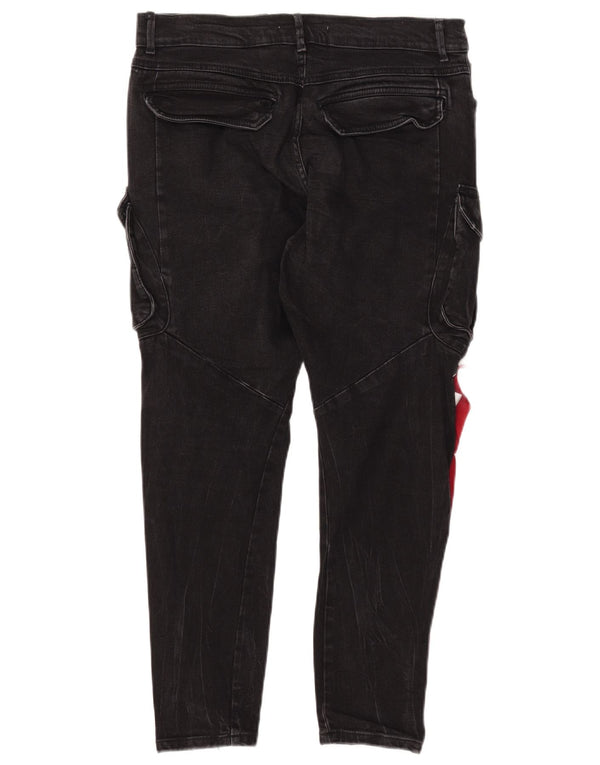 Zara Herre Graphic Cargo Slim Jeans EU 44 Large W34 L26 Black Colourblock