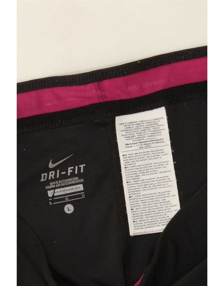 Nike Dame Dri Fit Capri Leggings UK 14 Large Black Colourblock Polyester