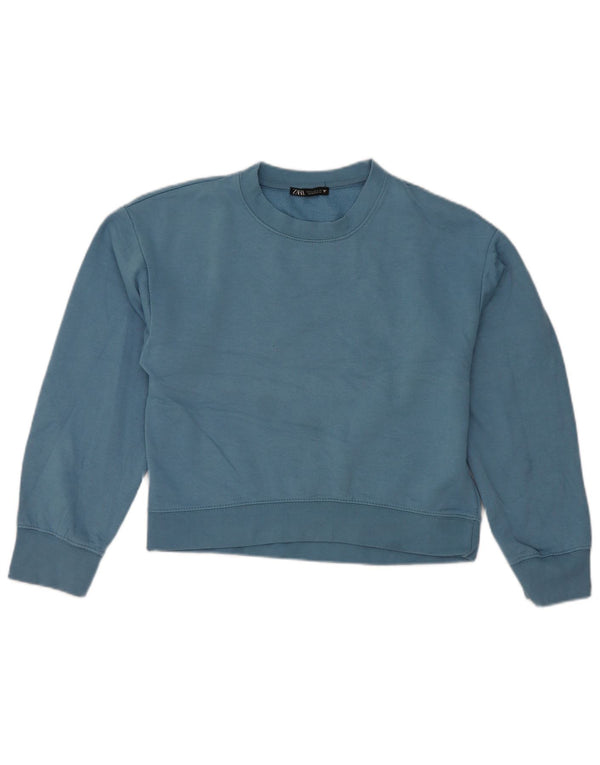Zara Womens Crop Sweatshirt Jumper UK 10 Small Blue Polyester