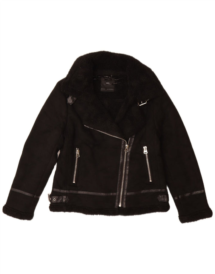 ZARA Sherpa Biker-jakke til kvinder DK 12 Medium Sort Polyester