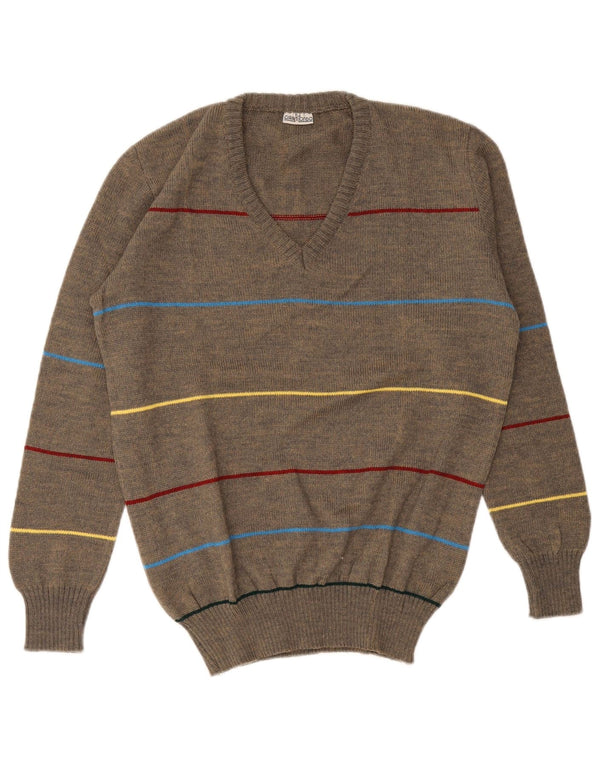 Giramondo Herre V-hals sweater IT 54 XL Gråstribet akryl