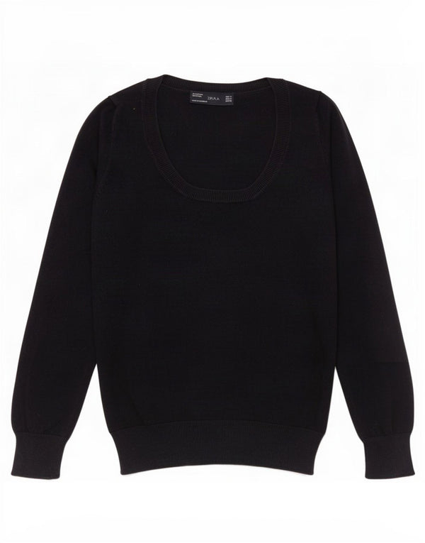 Zara Dame Boat Neck Jumper Sweater UK 12 Medium Navy Blue Bomuld
