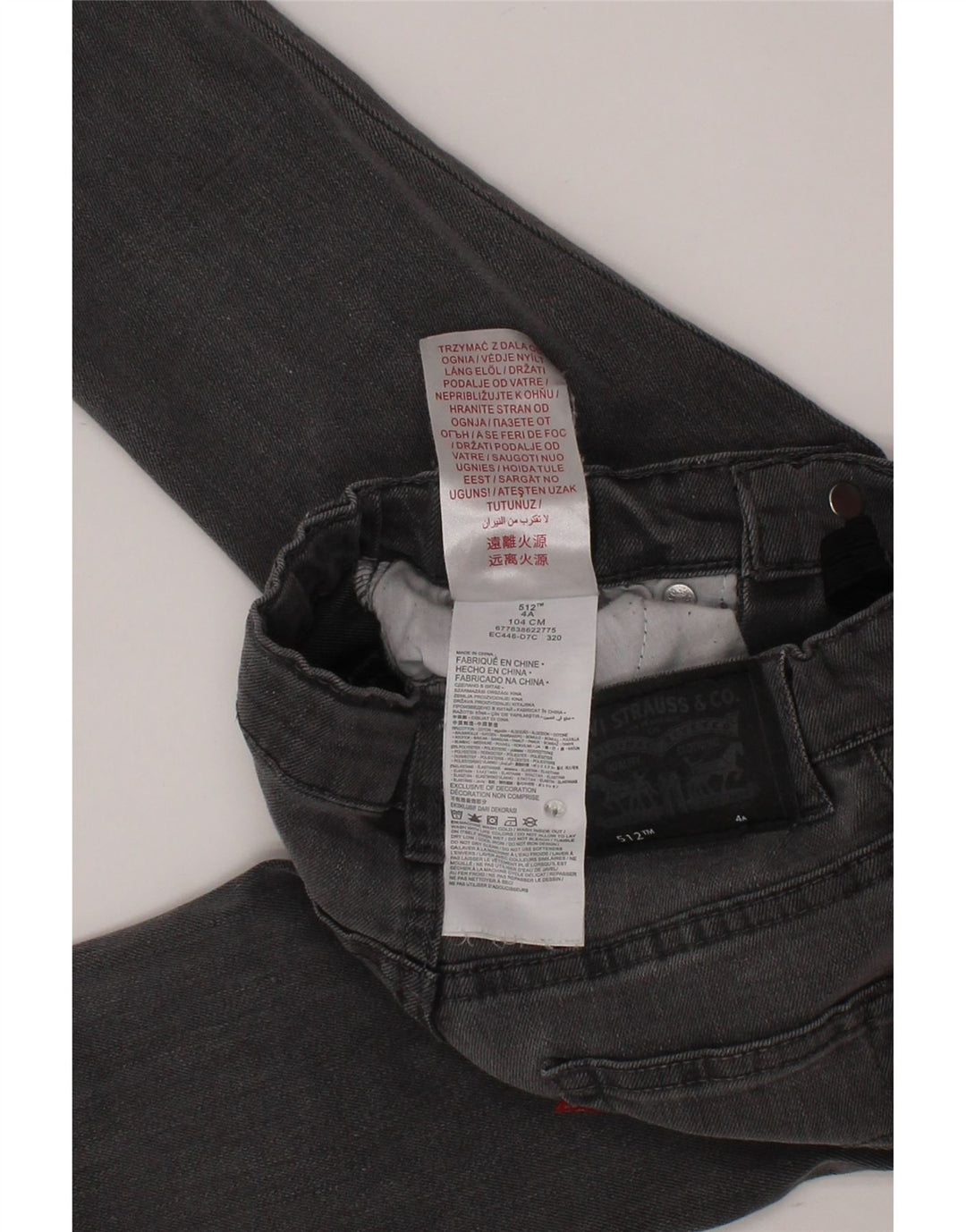 LEVI'S Boys 512 Slim Tapered Jeans 3-4 år W20 L16 Grå Bomuld