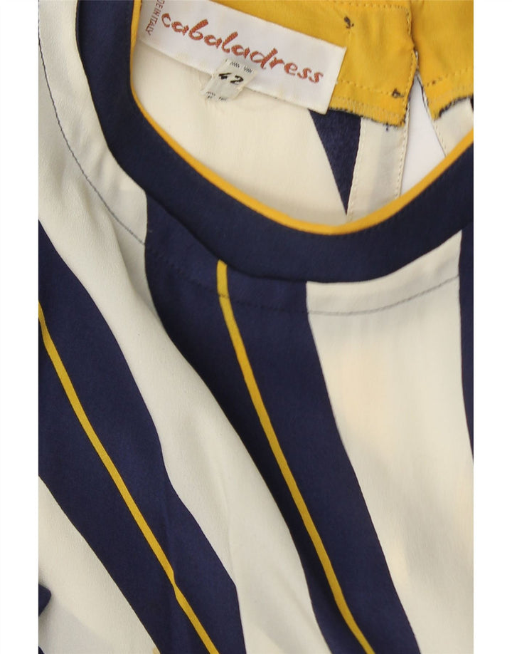 VINTAGE Langærmet A-line kjole til kvinder IT 42 Mellem marineblå stribet