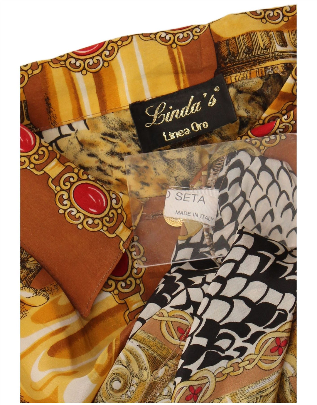 Lindas Abstrakt mønster Skjortebluse til kvinder UK 18 XL Brun Silke