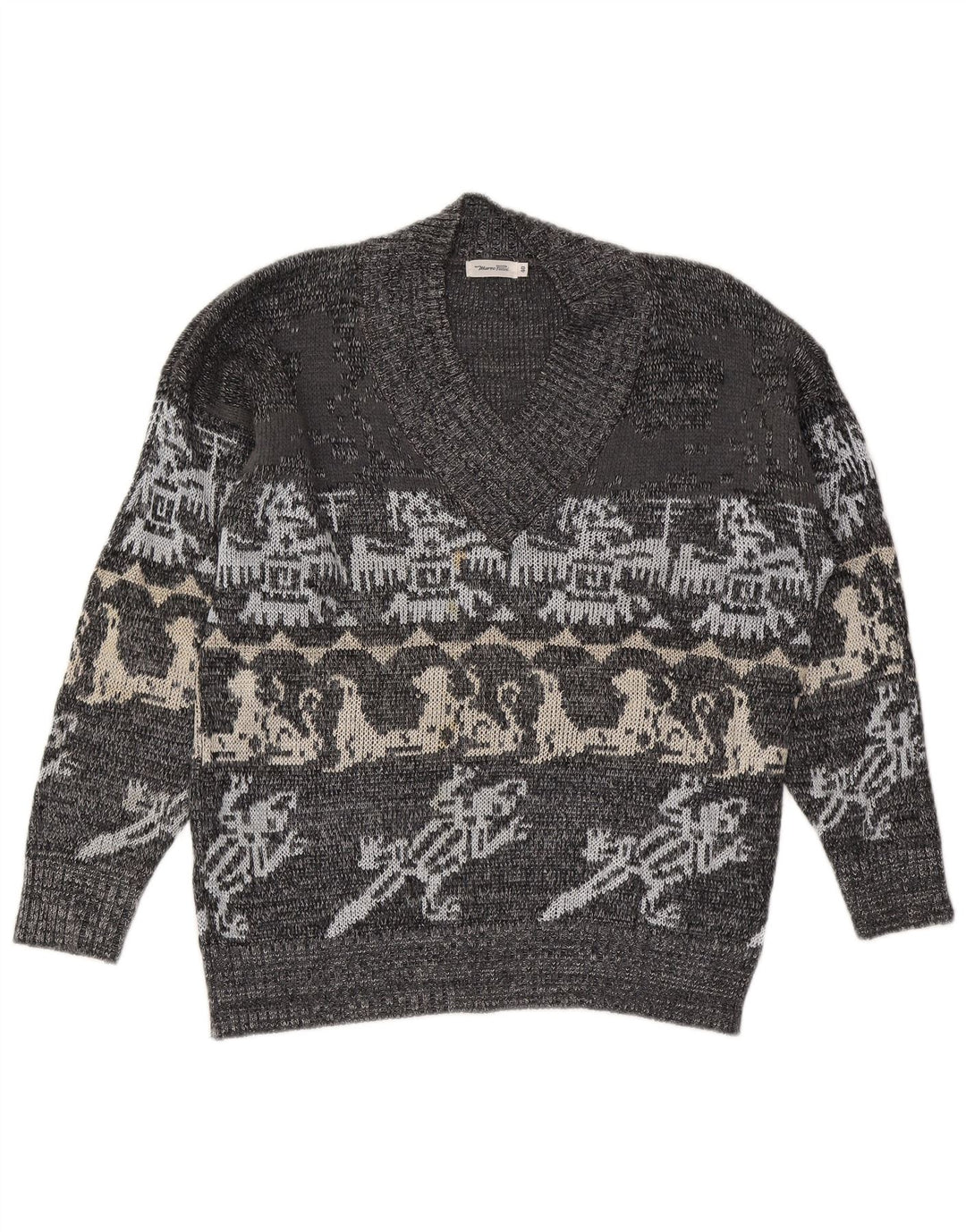 Marco Pecci Herre V-hals sweater UK 40 Medium Grey Fair Isle