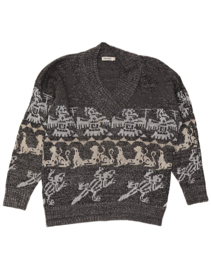 Marco Pecci Herre V-hals sweater UK 40 Medium Grey Fair Isle