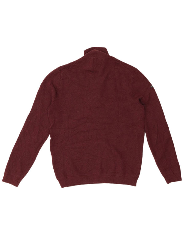 SUPERDRY Dame sweater med lynlås-hals UK 16 Large Burgundy Merino Wool