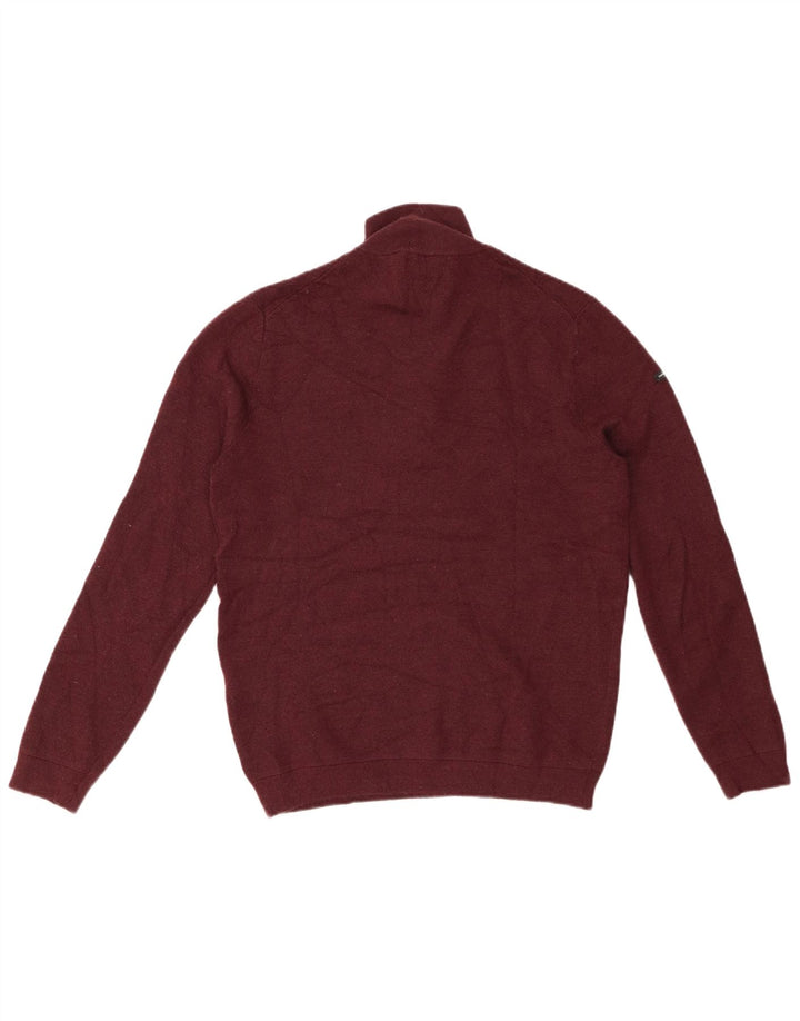 SUPERDRY Dame sweater med lynlås-hals UK 16 Large Burgundy Merino Wool