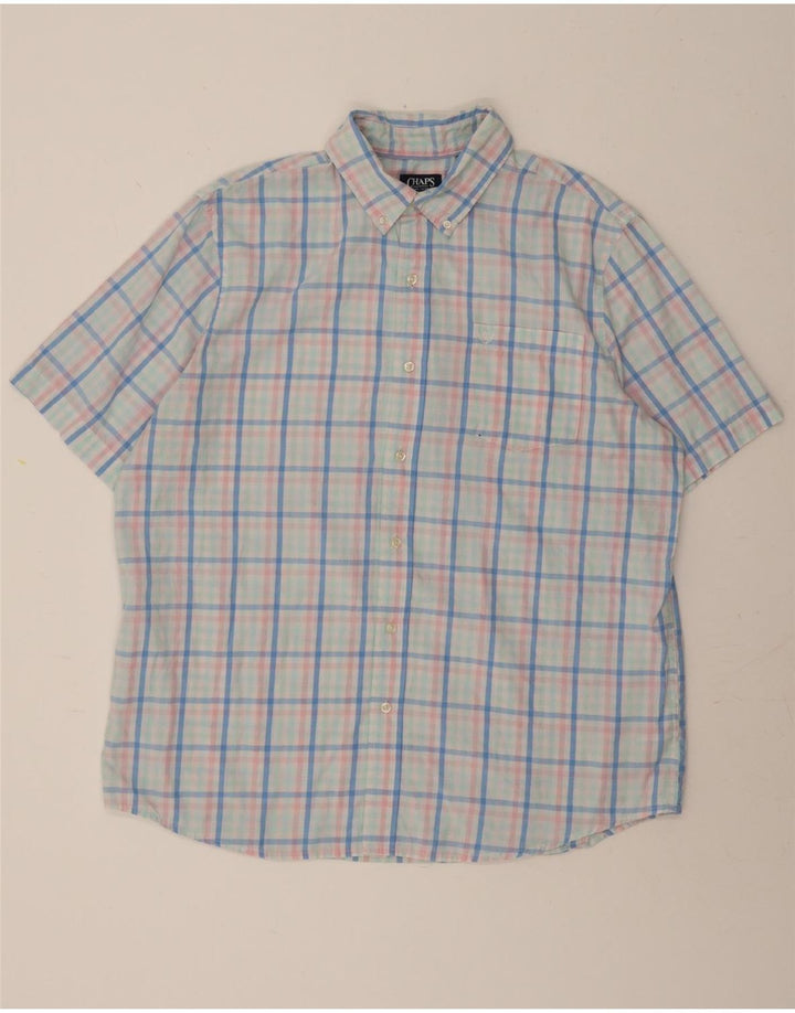 CHAPS Mens Big & Tall Short Sleeve Shirt XL Blue Check Cotton Vintage Chaps and Second-Hand Chaps from Messina Hembry 
