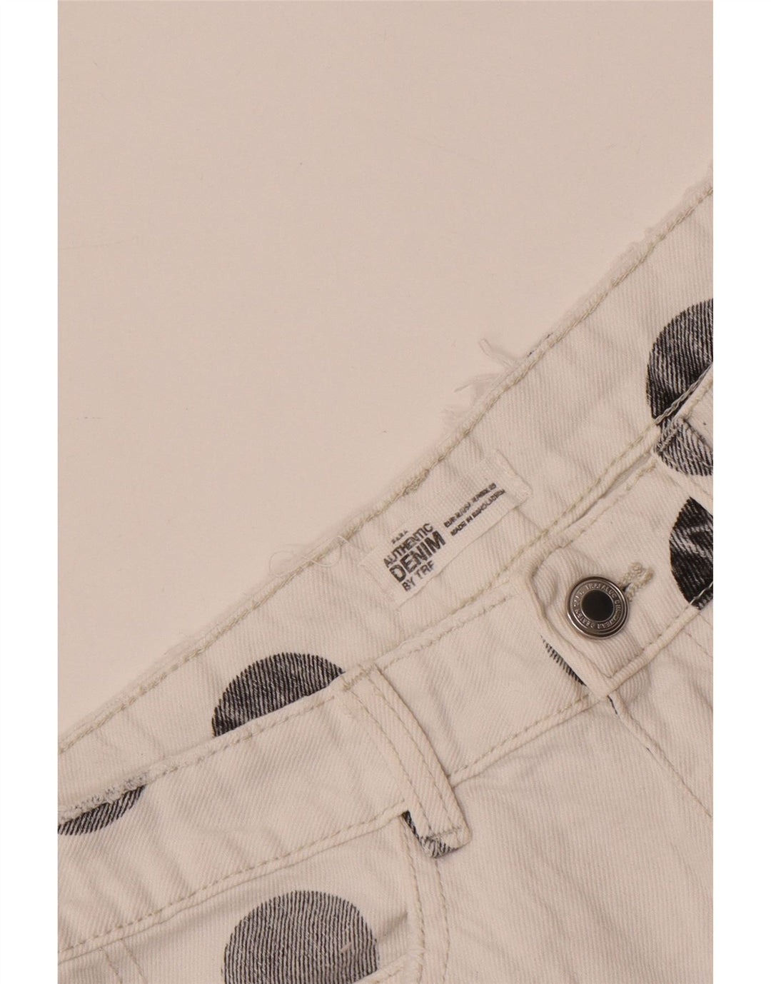 Zara Dame Trafaluc Mini Denim Nederdel Medium W28 Hvid Polka Dot