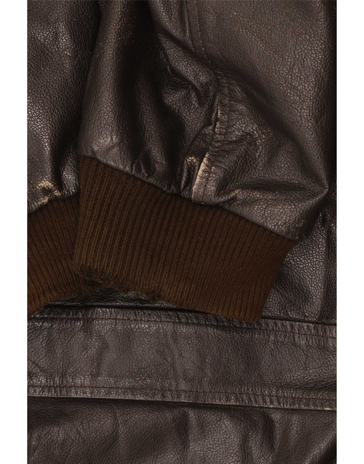 Vintage Herre Military Læderjakke IT 56 3XL Brun