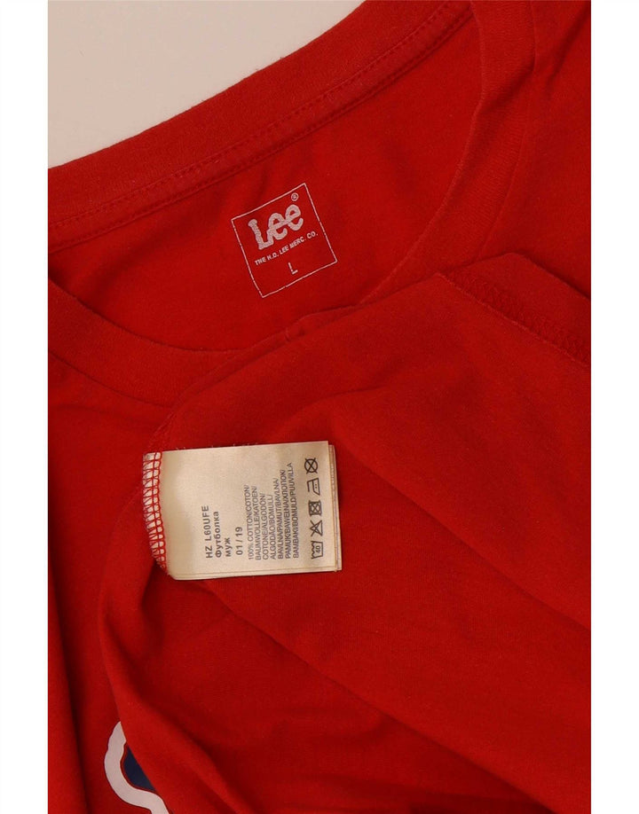 Lee Herre Grafisk T-Shirt Top Stor Rød Bomuld