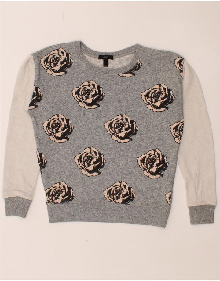 J. CREW Womens Oversized Sweatshirt Jumper UK 10 Small Grey Floral Cotton Vintage J. Crew and Second-Hand J. Crew from Messina Hembry 