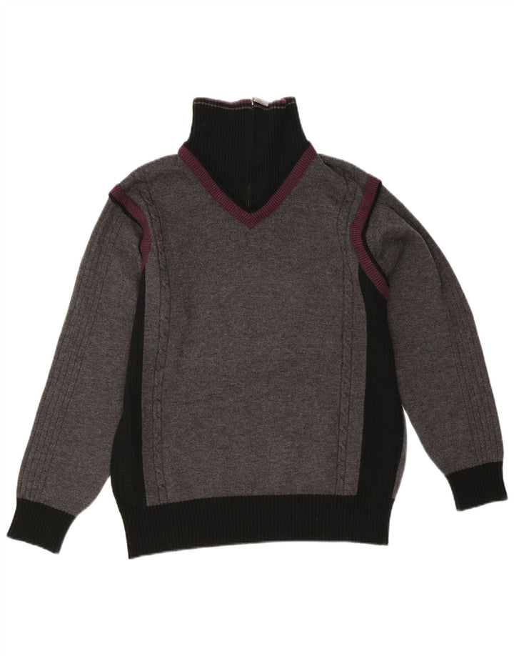 Vintage sweater med lynlås til mænd, lille grå farveblok