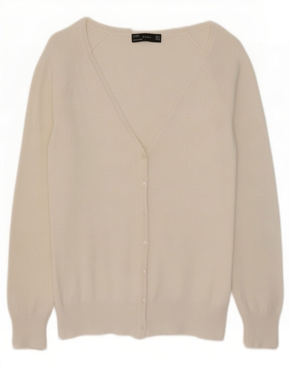 Zara Dame Cardigan Sweater UK 12 Medium White Bomuld