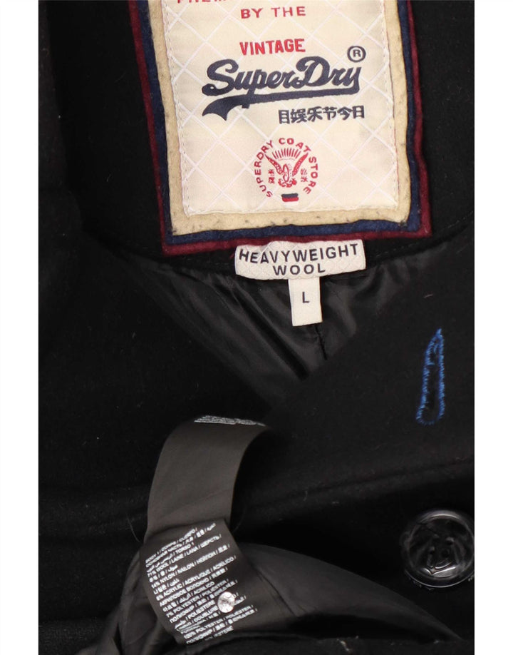 Superdry Men Pea Coat UK 40 Large Black Wool