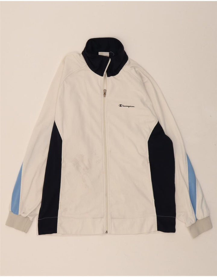 CHAMPION Mens Tracksuit Top Jacket Medium White Colourblock Polyester Vintage Champion and Second-Hand Champion from Messina Hembry 