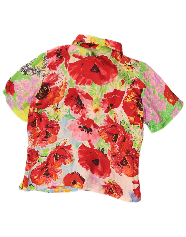 Vintage kvinders kortærmet skjortebluse UK 10 Small Multicolored Floral
