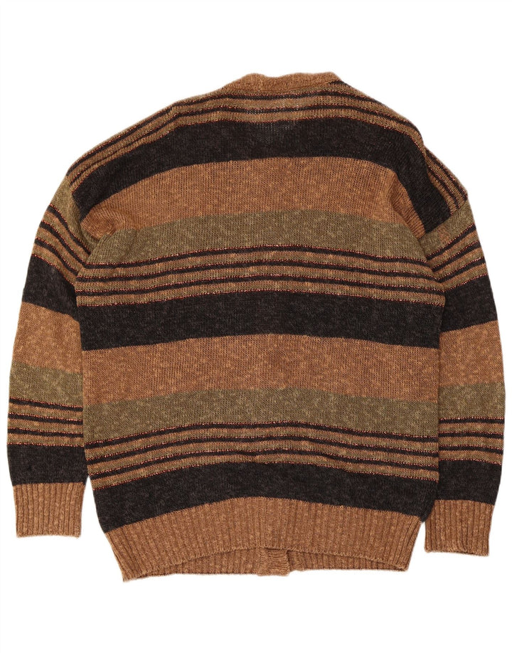 Vintage dame cardigan sweater Stor brun stribet hør