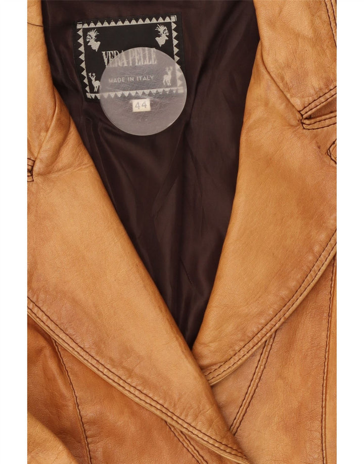 VINTAGE Dame 2-knaps læder blazerjakke IT 44 Medium Beige Læder