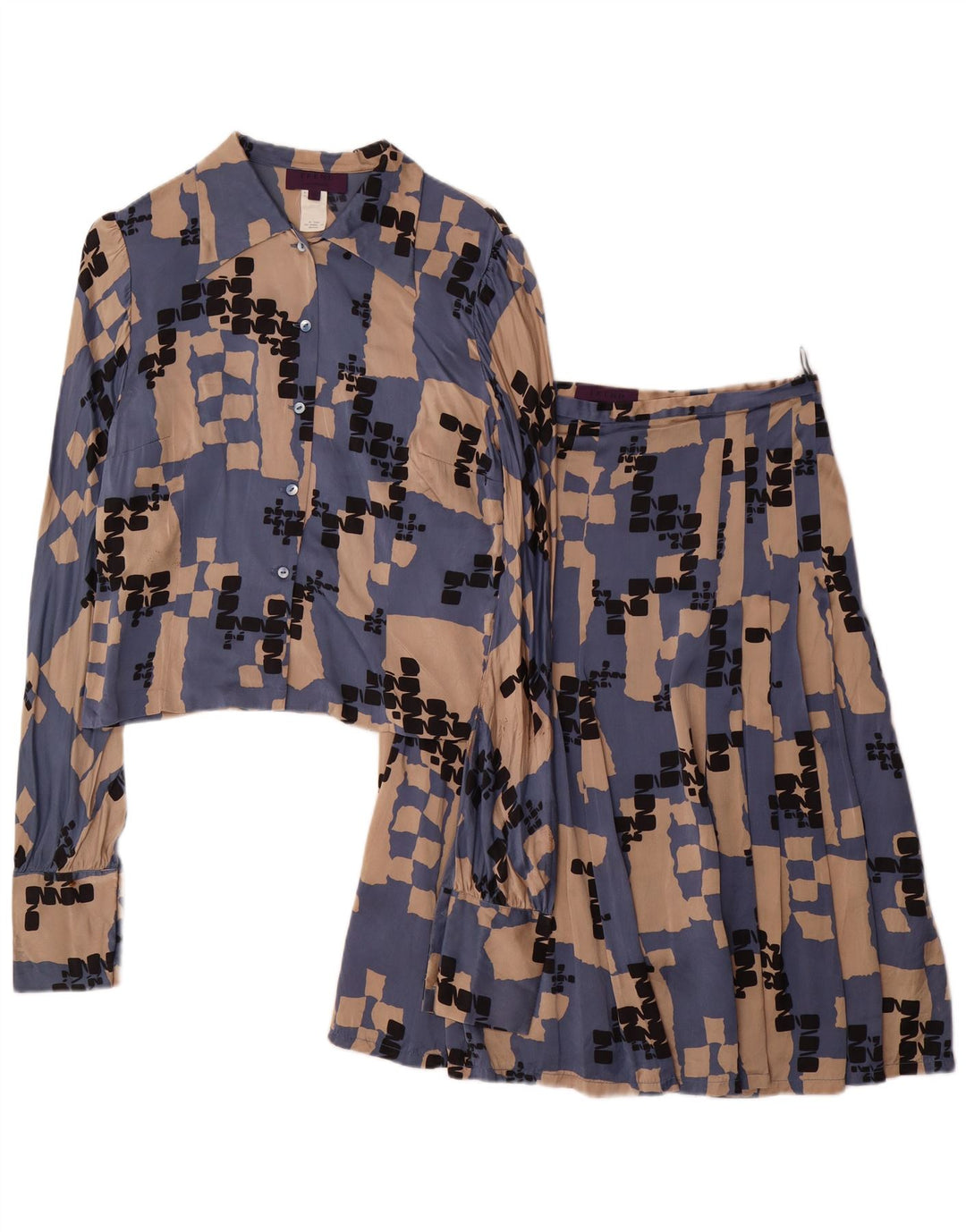 LES COPAINS Dame 2-delt nederdelsæt IT 42 Medium W28 Blå Geometrisk Silke