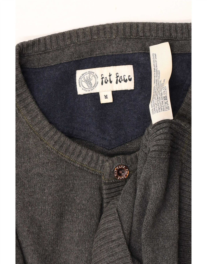 Fat Face Herre Button Neck Jumper Sweater Medium Grå Bomuld