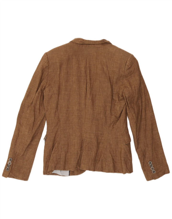 Zara Dame 1 Knap Blazer Jacket UK 14 Medium Brun Linen